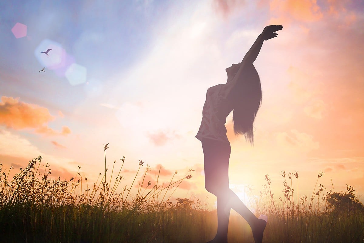 woman happy in field