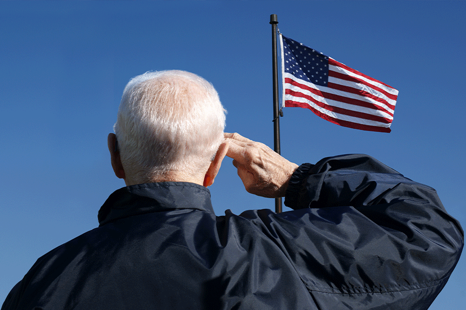 man saluting flag